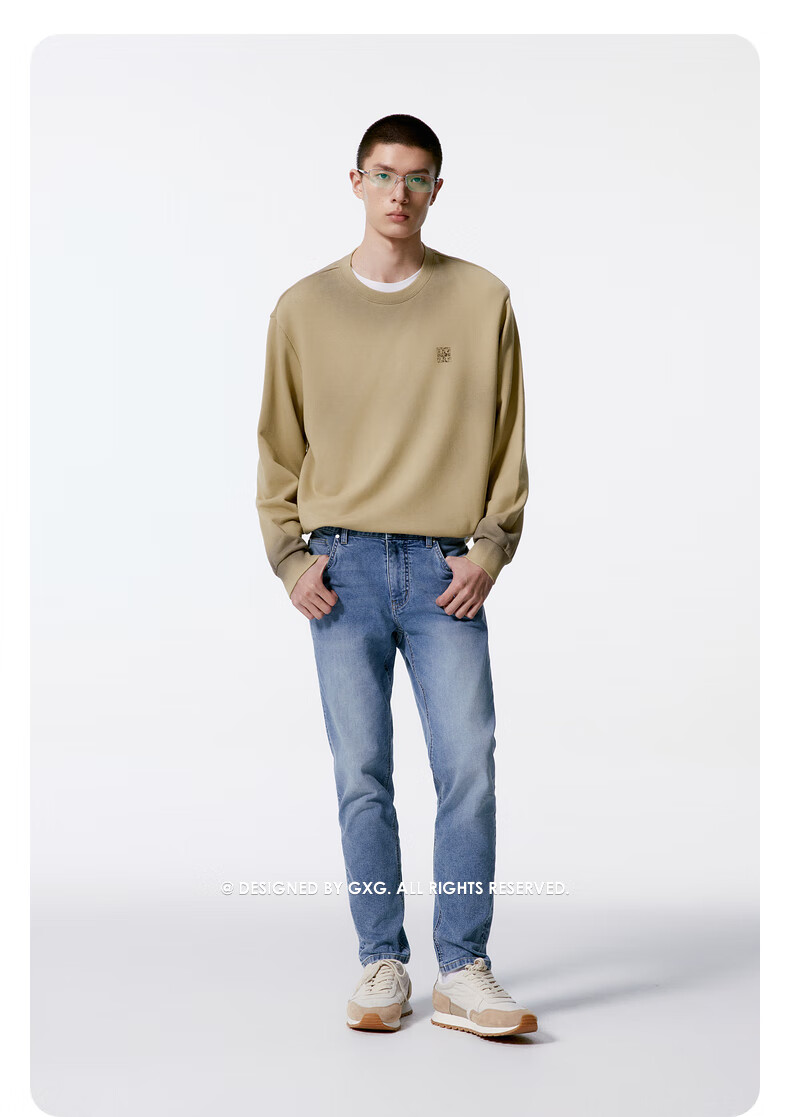 GXG Men's Khaki Spray Color Crewneck Sweatshirt 2024 Autumn New Khaki 170/M 3
