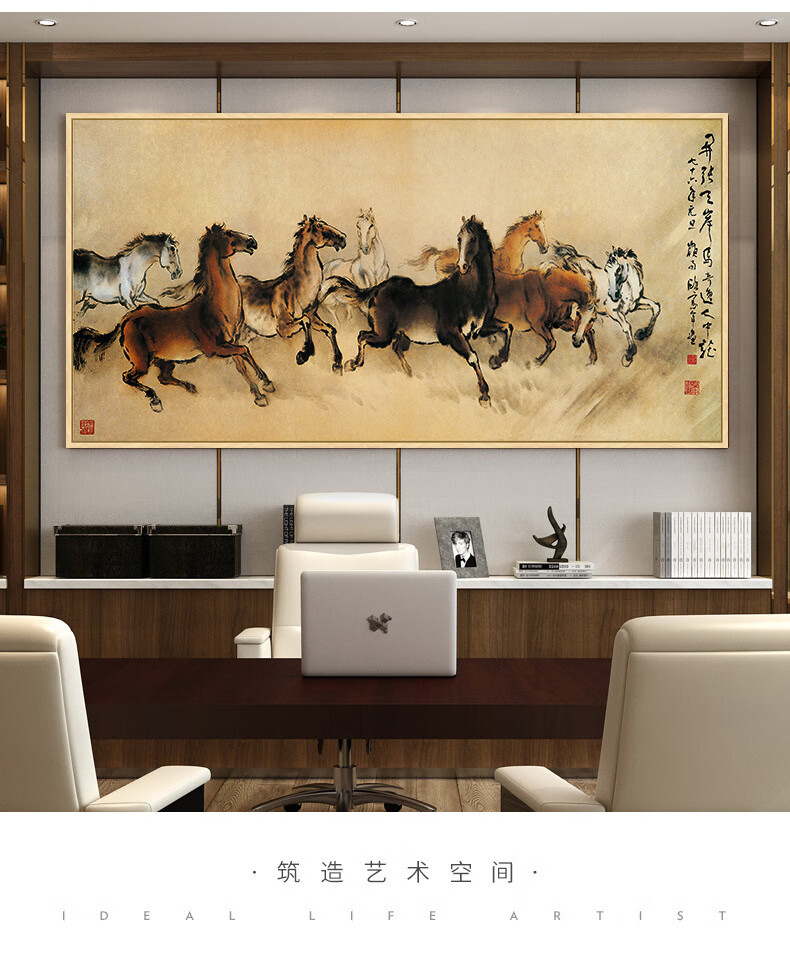 喜思顿八骏全图客厅挂画马到成功沙发背景墙壁画骏马图大气办公室装饰