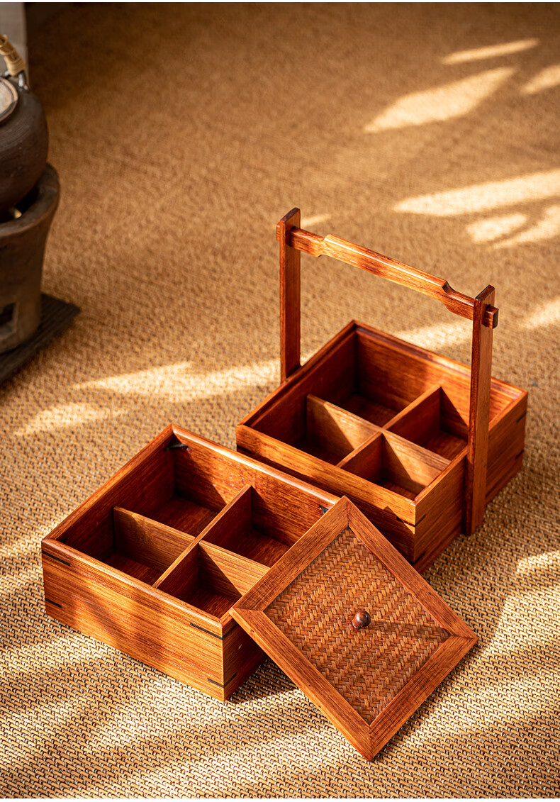 食盒提篮 多层 中式 中式小号茶室多层手提竹质古代漆器食盒古风户外