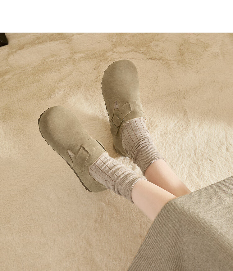 Westlink All-Wool Birkenstock-Style Women's Fleece-Lined Shoes, New Winter 2024 Soft-Soled Cotton Shoes, Warm Slip-On Fluffy Shoes, Brown, Size 37 13