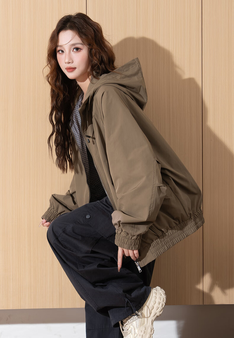 TonLion 2026 Spring Women's Hooded Reversible Plaid Coat Coffee L 2