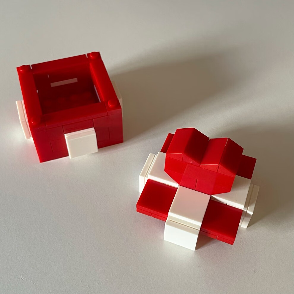 积木礼物盒可开盖式求婚戒指盒蝴蝶结爱心款情人节礼品蝴蝶结款积木