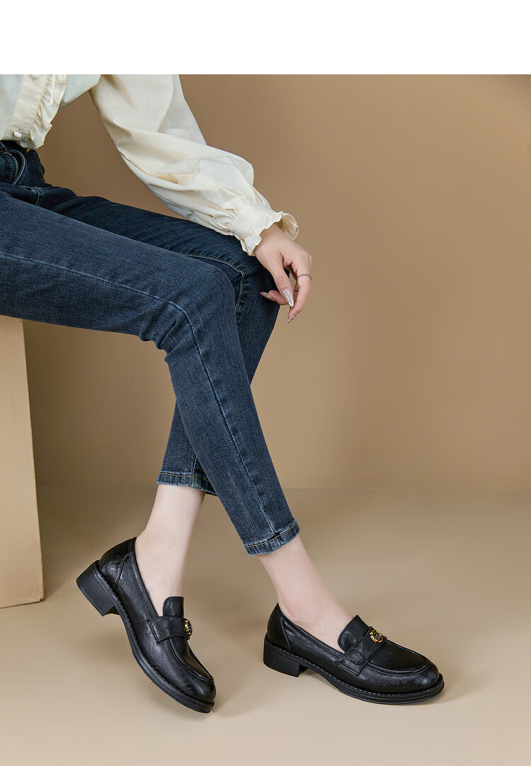 Westlink French Loafers for Women, 2024 New Autumn Slim-Fit Camellia Commuter Low-Heel Flats, Small Leather Shoes, Black, Size 36 8