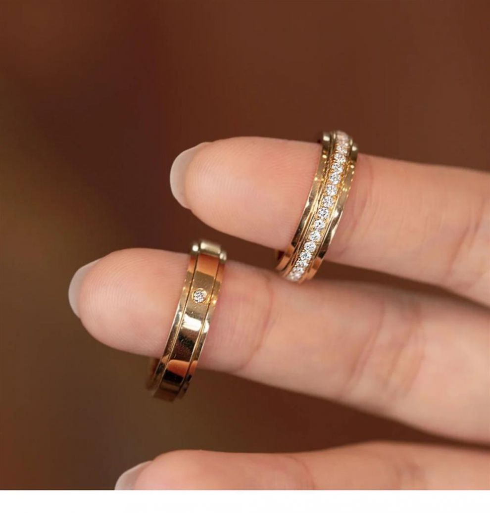 踏梅18k玫瑰金戒指时来运转情侣黄金对戒镶钻轻奢结婚七夕礼物 白金色