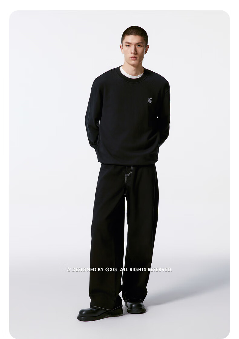 GXG Men's Clothing, Black Letter Pattern Crew Neck Sweatshirt, New Autumn 2024 Product, Black, 175/L 3