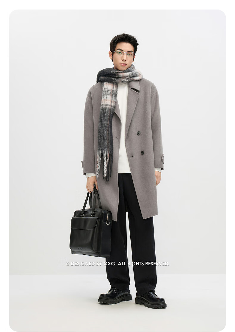 GXG Men's Long Wool Coat, Black, Winter 2024 New Product, Coffee Color, 185/XXL 9
