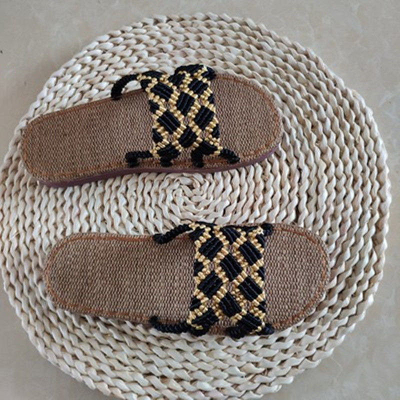 【足里路】夏季手编凉鞋亚麻鞋底五号线手工编织拖鞋防滑吸汗成品鞋