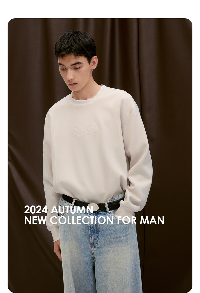 GXG Men's Simple Fashion Crew Neck Loose Sweatshirt Autumn 2024 New Dark Gray 175/L 2