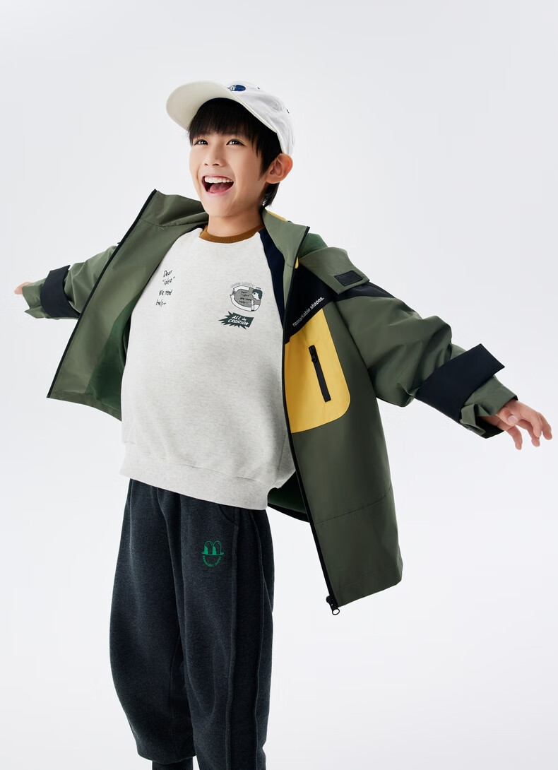 M.Latin Children's Jacket, Fall 2024 New Style, Unisex Big Kids Hooded Windbreaker, Army Green, 130cm 3