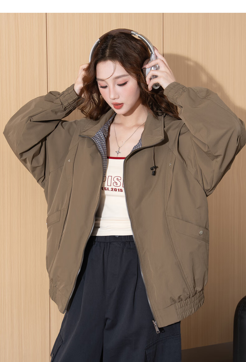 TonLion 2026 Spring Women's Hooded Reversible Plaid Coat Coffee L 8