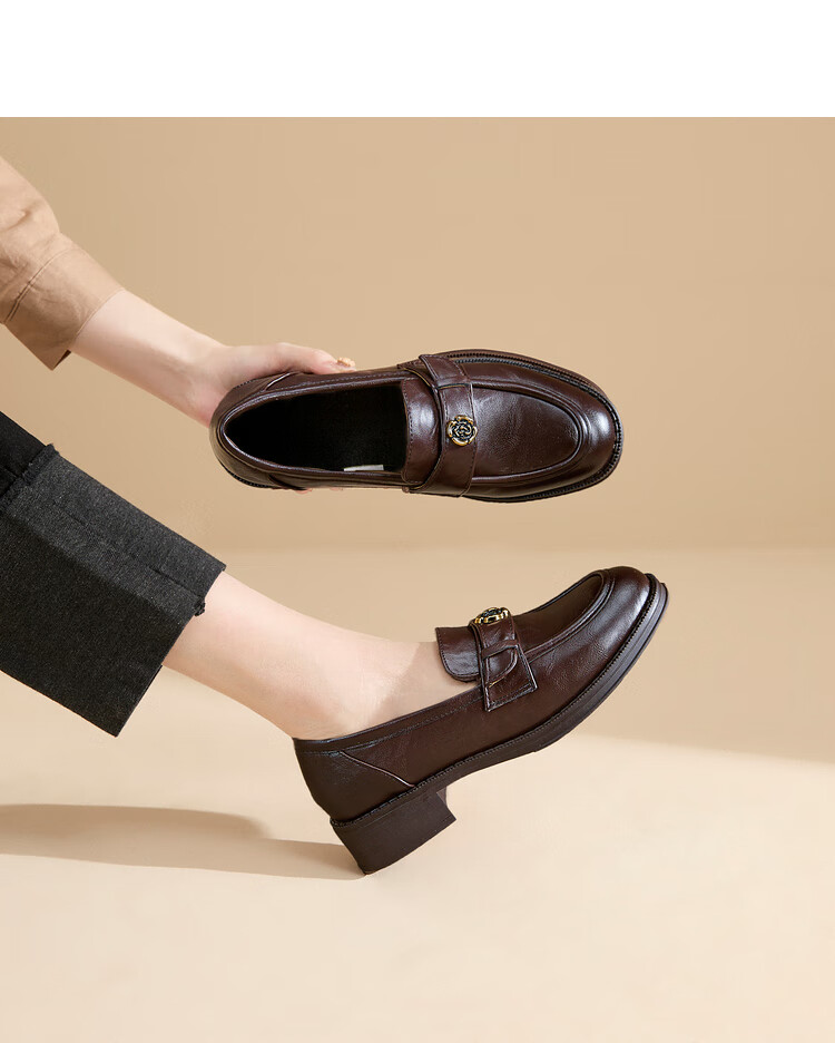 Westlink French Loafers for Women, 2024 New Autumn Slim-Fit Camellia Commuter Low-Heel Flats, Small Leather Shoes, Black, Size 36 21