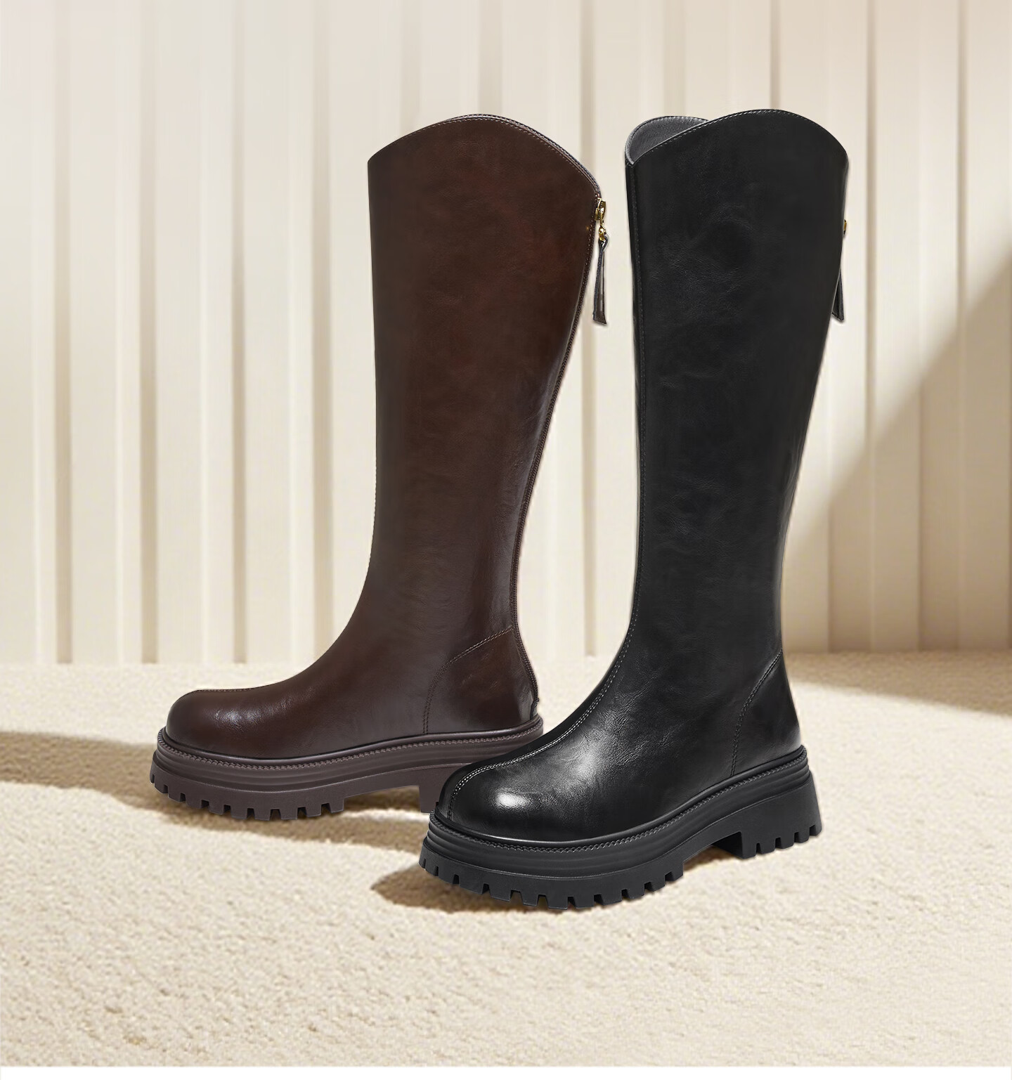 TATA Cai Wenjing Style TATA Soft Candy Boots Elastic Long Boots Thick Sole Knight Boots Black 34 5