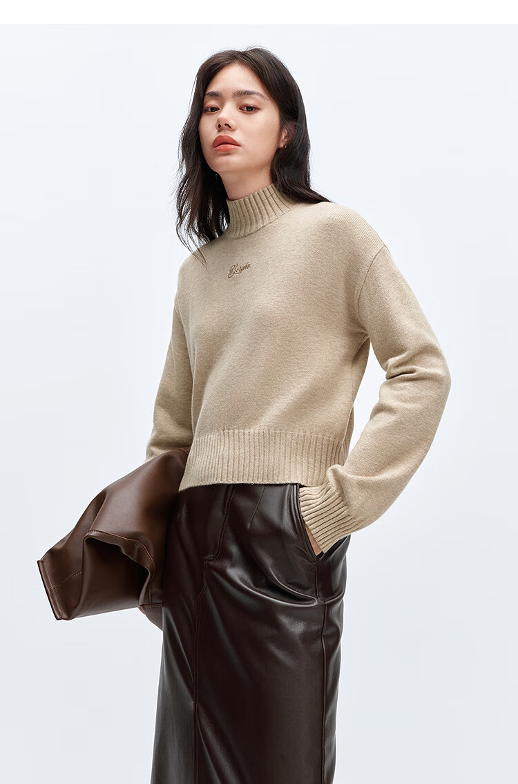 Taipingniao Women's Knit Sweater, Semi-Turtleneck Knitted Pullover, Soft Winter Sweater, Inner Layer D, Black, M 14
