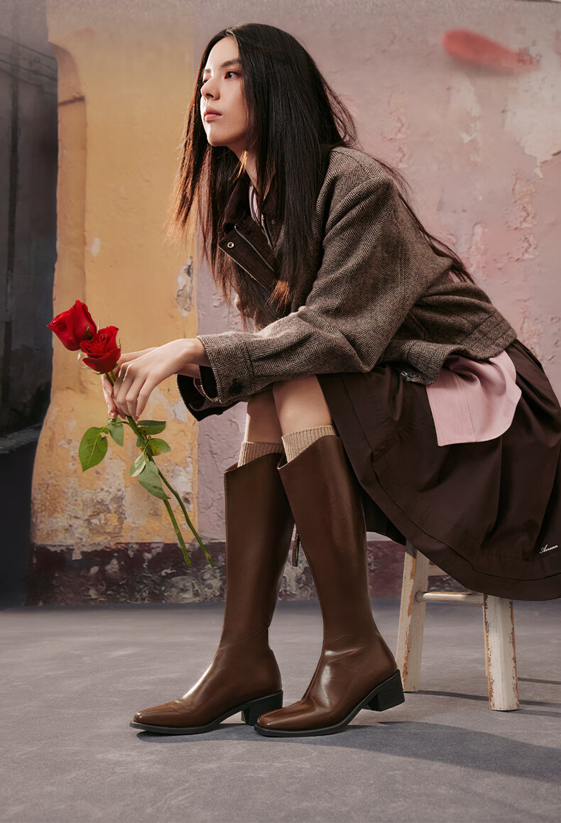 BASTO Rose Knight 25 Winter V-Cut Knight Boots Chunky Heel Women's Long Boots B7201DG5 Brown Size 37 2