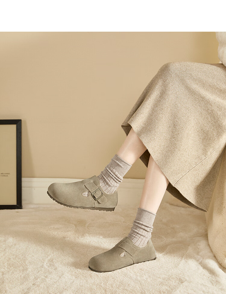 Westlink All-Wool Birkenstock-Style Women's Fleece-Lined Shoes, New Winter 2024 Soft-Soled Cotton Shoes, Warm Slip-On Fluffy Shoes, Brown, Size 37 9