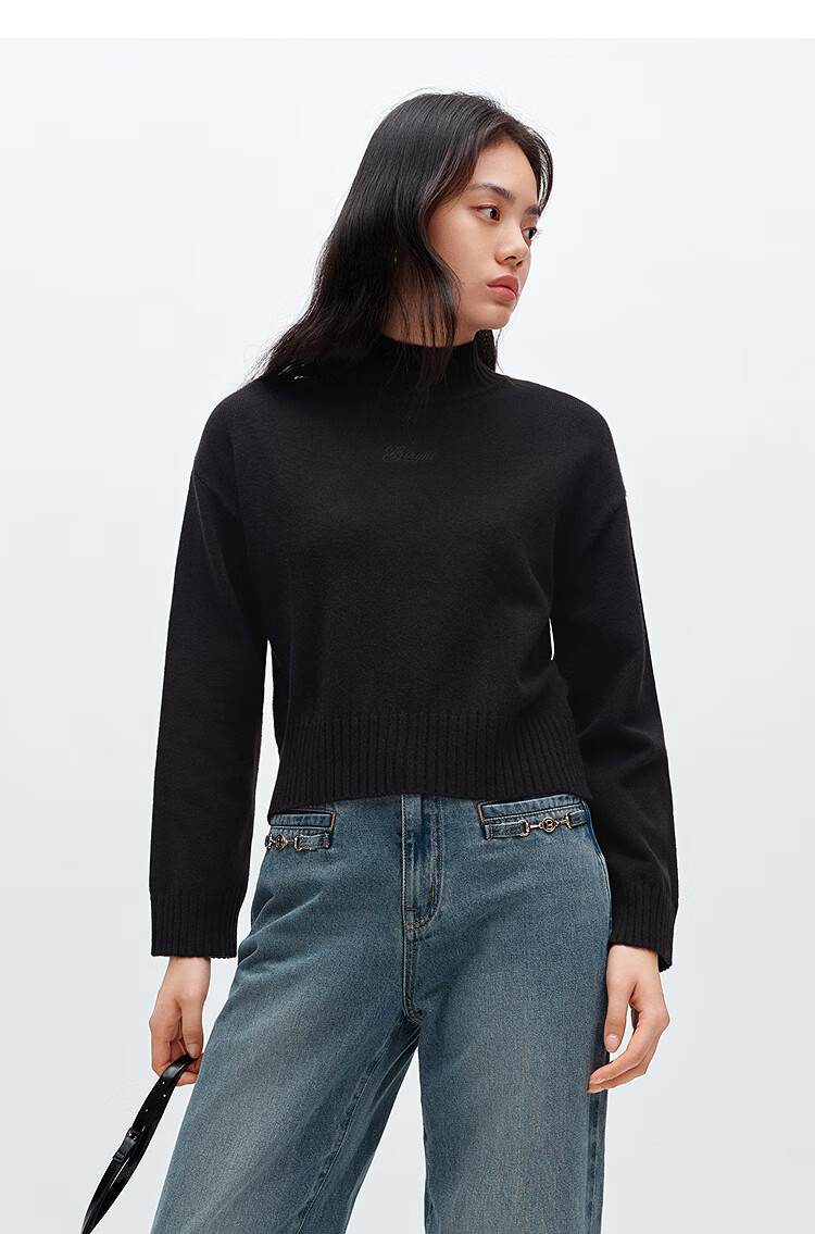 Taipingniao Women's Knit Sweater, Semi-Turtleneck Knitted Pullover, Soft Winter Sweater, Inner Layer D, Black, M 11