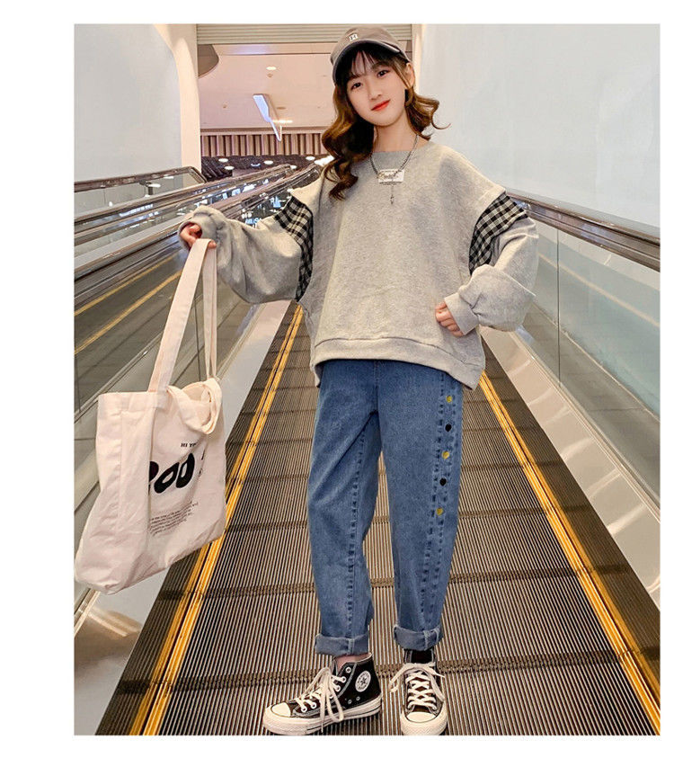 康薇贝大童牛仔裤女12-15岁女童女孩初中生春秋季休闲宽松学生长裤