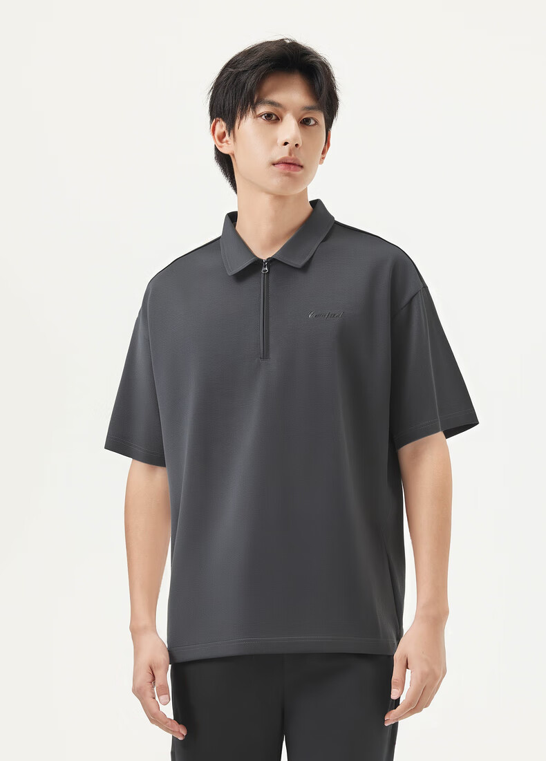 Gxgjeans Men's Letter Embroidered Loose Half-Zip Polo Shirt Summer 2025 Dark Gray 175/L 10
