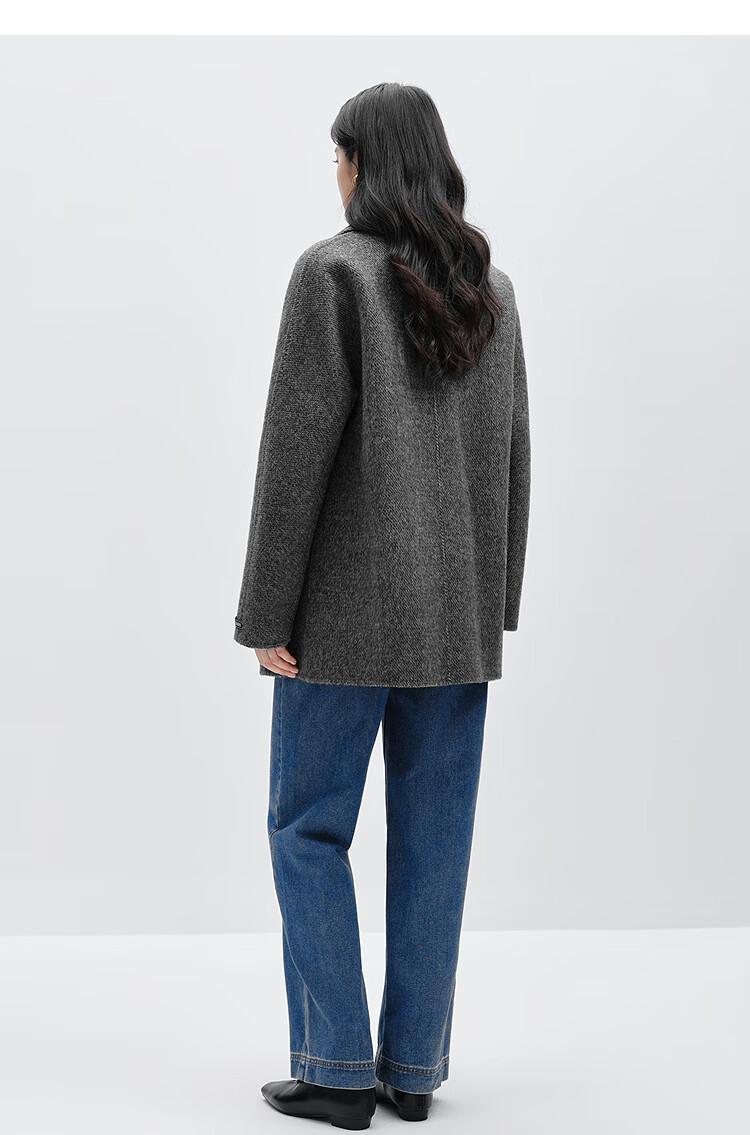 Taipingniao Women's Wool Coat, Master Zhenrou Series, Women's Double-Faced Wool Winter Coat, Fashionable, Gray, Size S 30