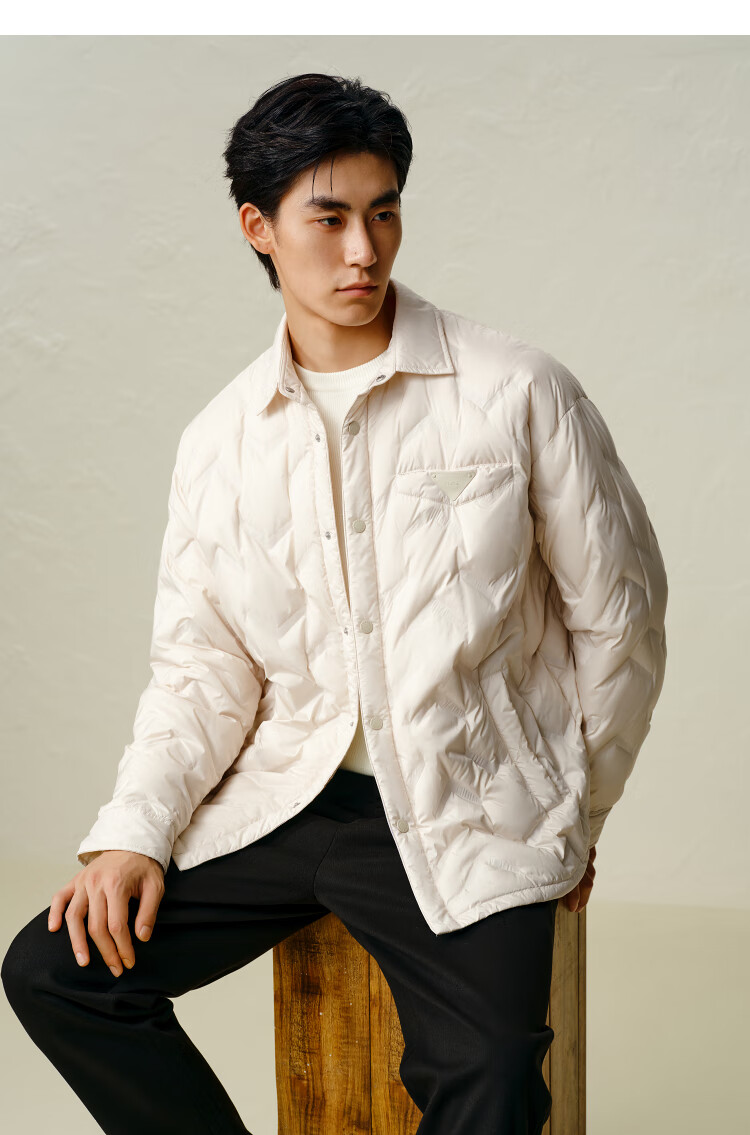 Peacebird Men's Down Jacket Winter Shirt-Style Heat-Sealed Warm Lightweight Coat Black M 17