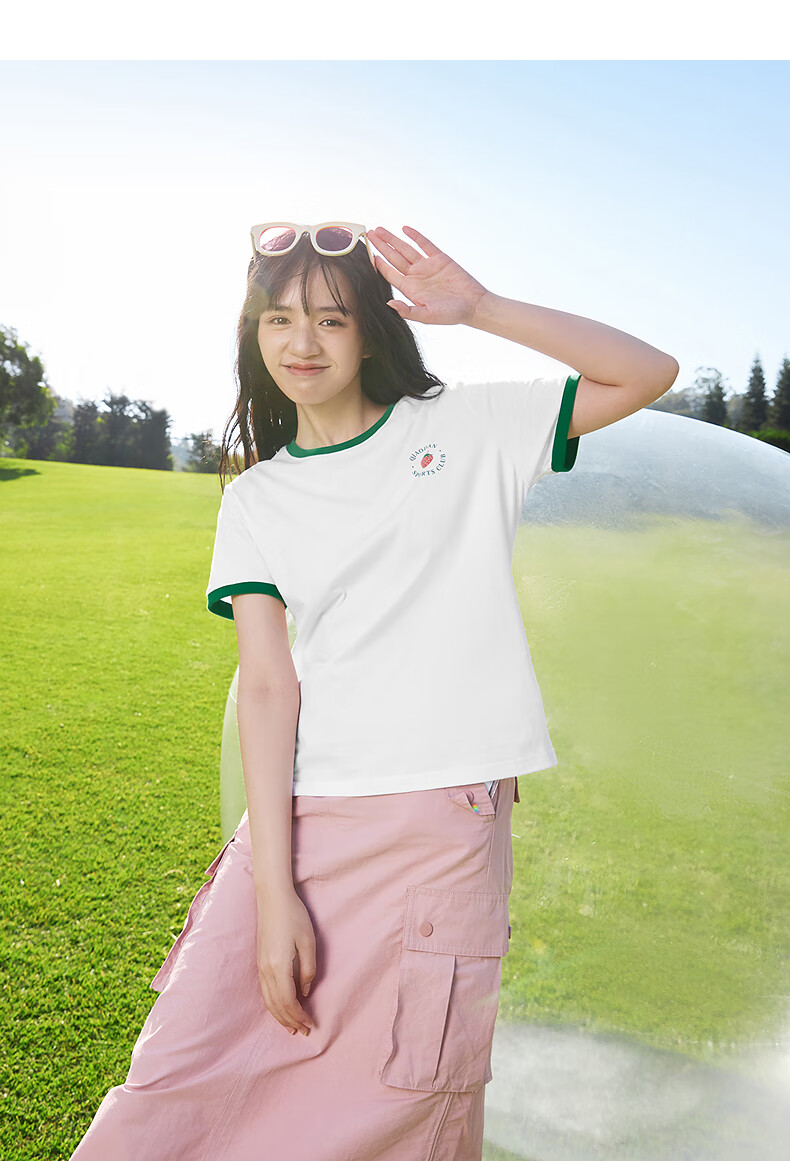 QIAODAN Casual Short-Sleeve T-Shirt for Women, Summer Trendy Pure Cotton Loose Versatile Round Neck Short Tee 6
