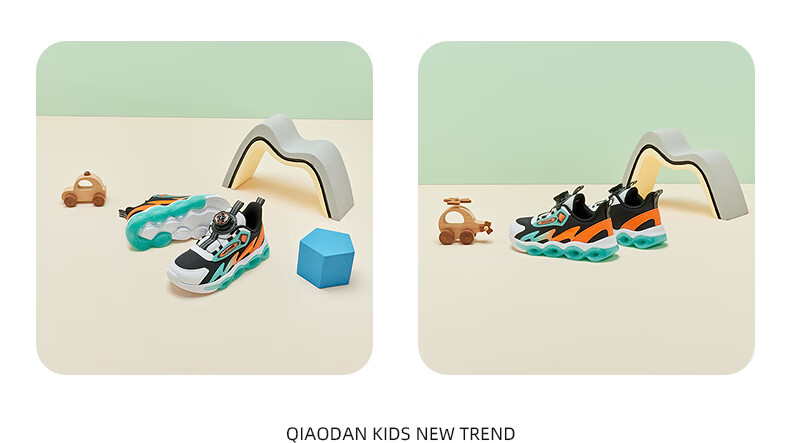 QIAODAN Boys Running Shoes Kids Spring Autumn Mesh Sports Shoes Toddler Twist Button Children's Shoes Black/Cobalt Blue Size 33 7