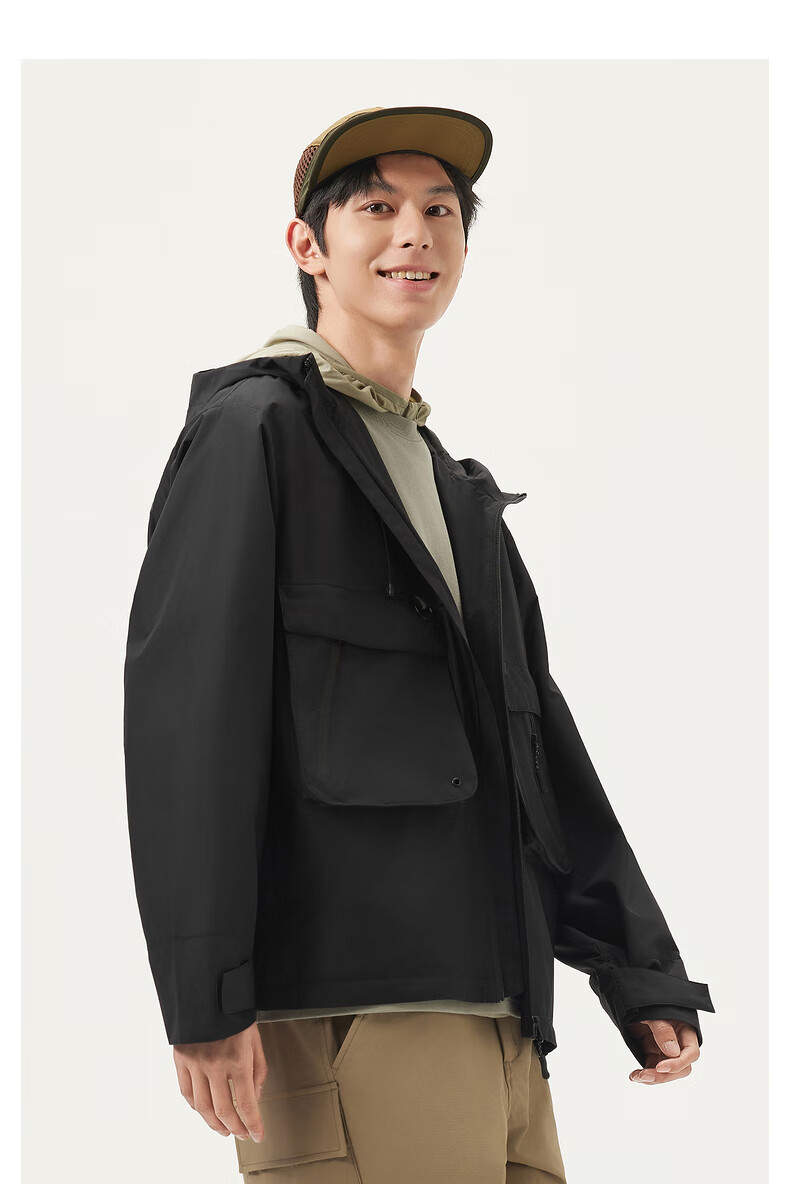 Gxgjeans Men's Clothing, Workwear Style Multi-Pocket Casual Hooded Jacket, Spring 2025 New Arrival, Black, 175/L 5