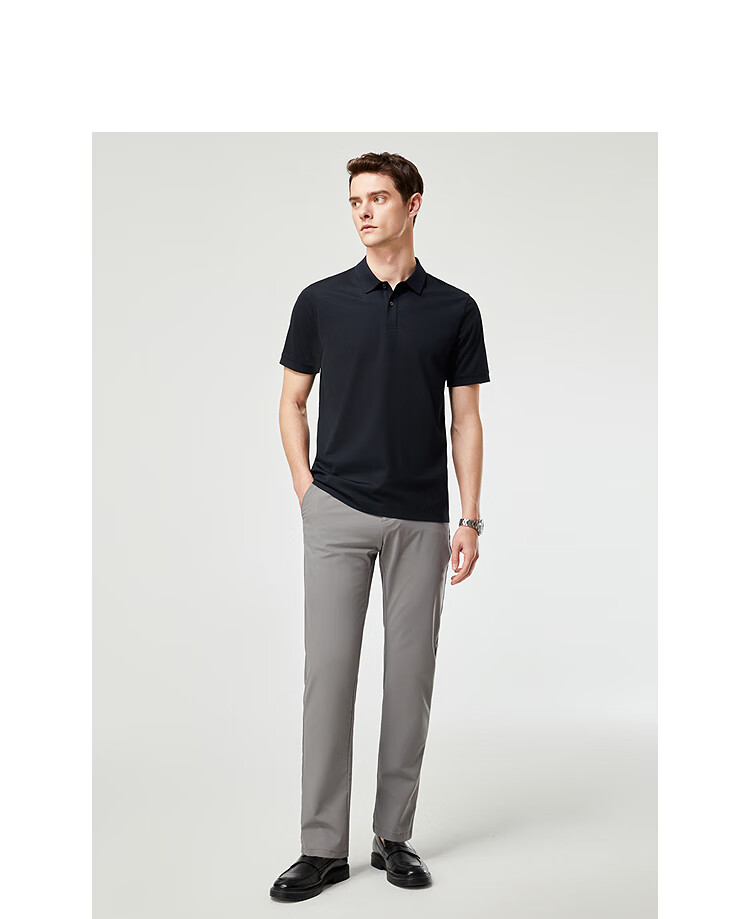 YOUNGOR [20% Mulberry Silk] Summer 2026 New Machine Washable Polo Shirt with Collar, Navy Blue, XL 2