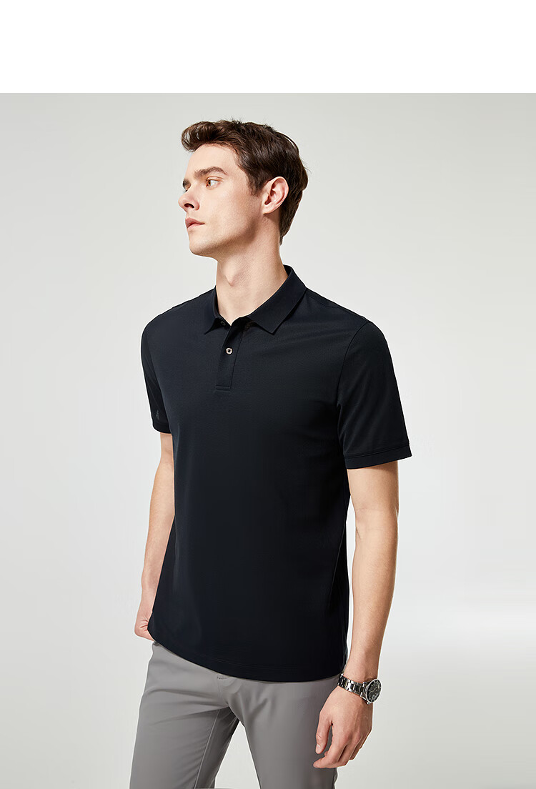 YOUNGOR [20% Mulberry Silk] Summer 2026 New Machine Washable Polo Shirt with Collar, Navy Blue, XL 3