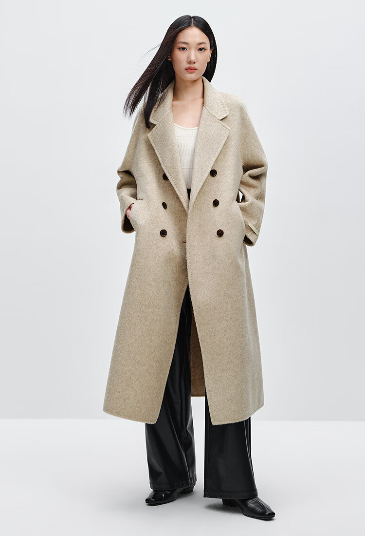 Taipingniao Women's Wool Coat, Master Zhenrou Series, Women's Double-Faced Wool Winter Coat, Fashionable, Gray, Size S 31