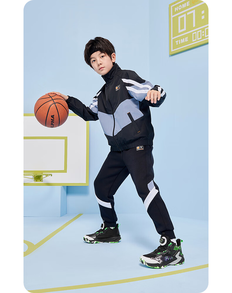 QIAODAN Kids Basketball Shoes Boys Spring Autumn Sports Shoes Black/Light Rain Green Size 37 2
