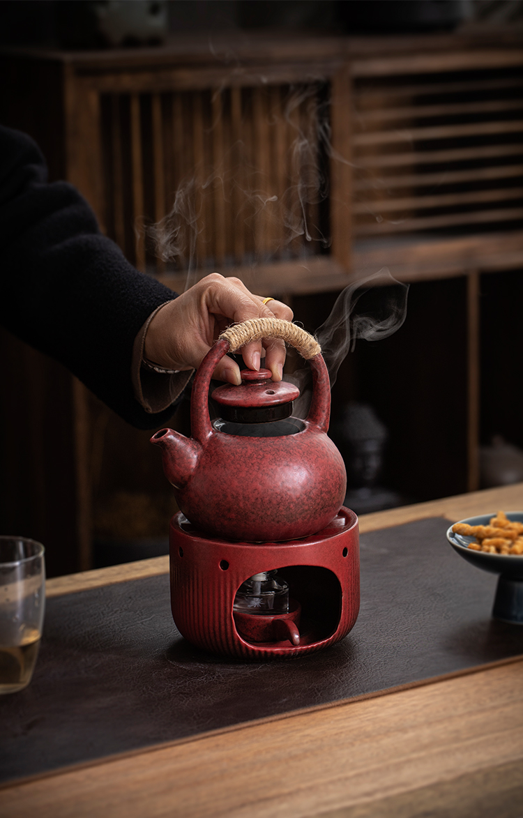 花孜 炭火茶炉陶瓷煮茶炉中式复古炭火加热茶壶底座烧火烤炉烤肉炉