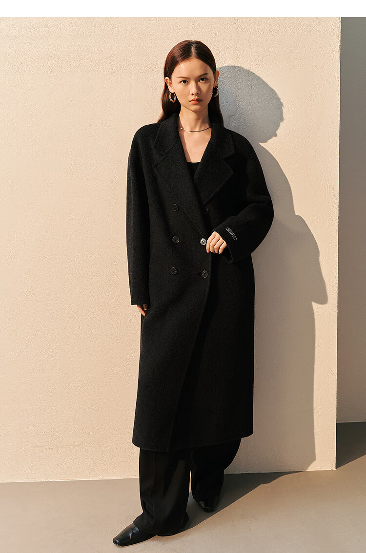 Taipingniao Women's Wool Coat, Master Zhenrou Series, Women's Double-Faced Wool Winter Coat, Fashionable, Gray, Size S 23
