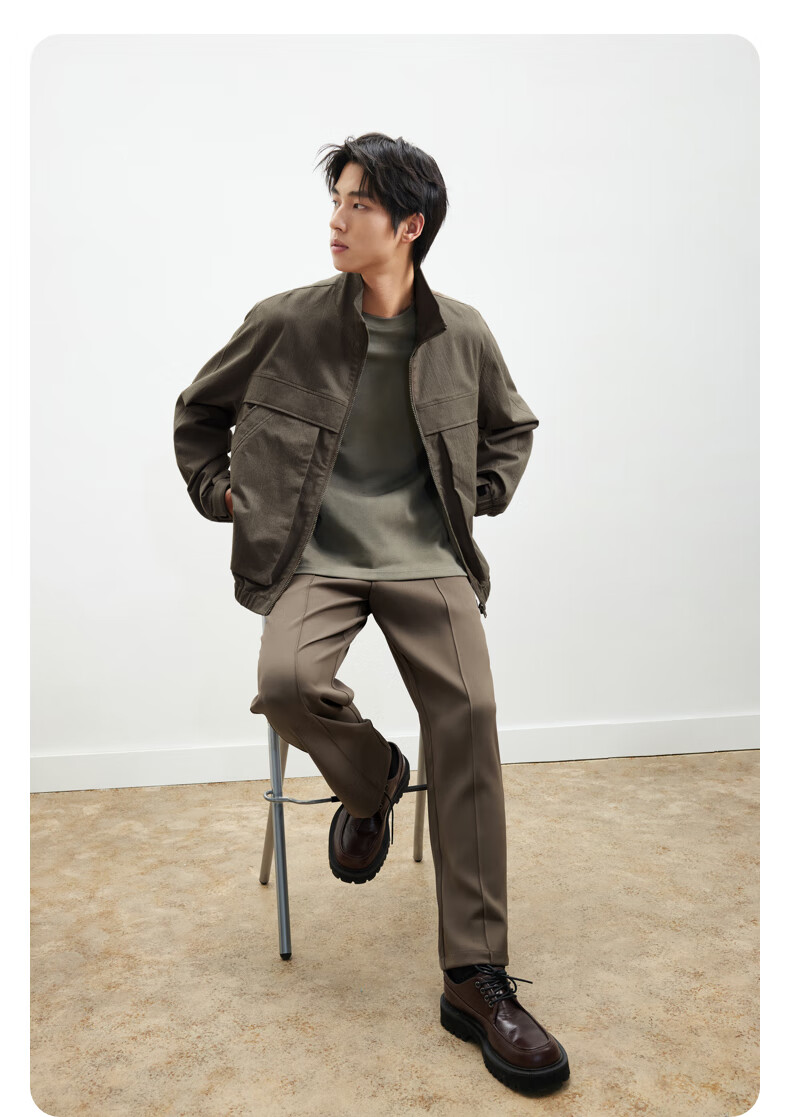 GXG Men's Clothing, Spring 2025 New Style, Casual Workwear-Inspired Halington Jacket, Stand-Up Collar Coat, Gray, 165/S 6