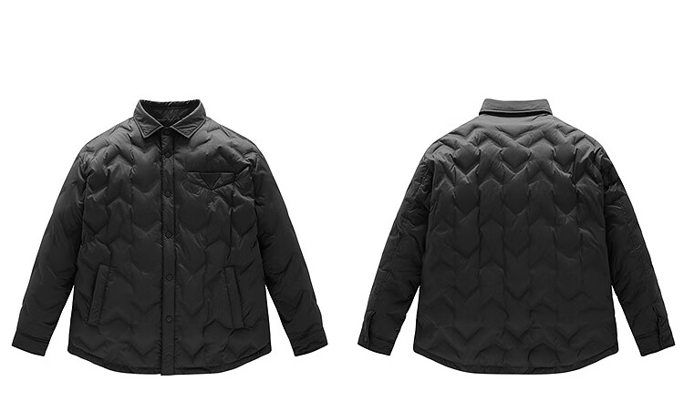 Peacebird Men's Down Jacket Winter Shirt-Style Heat-Sealed Warm Lightweight Coat Black M 19