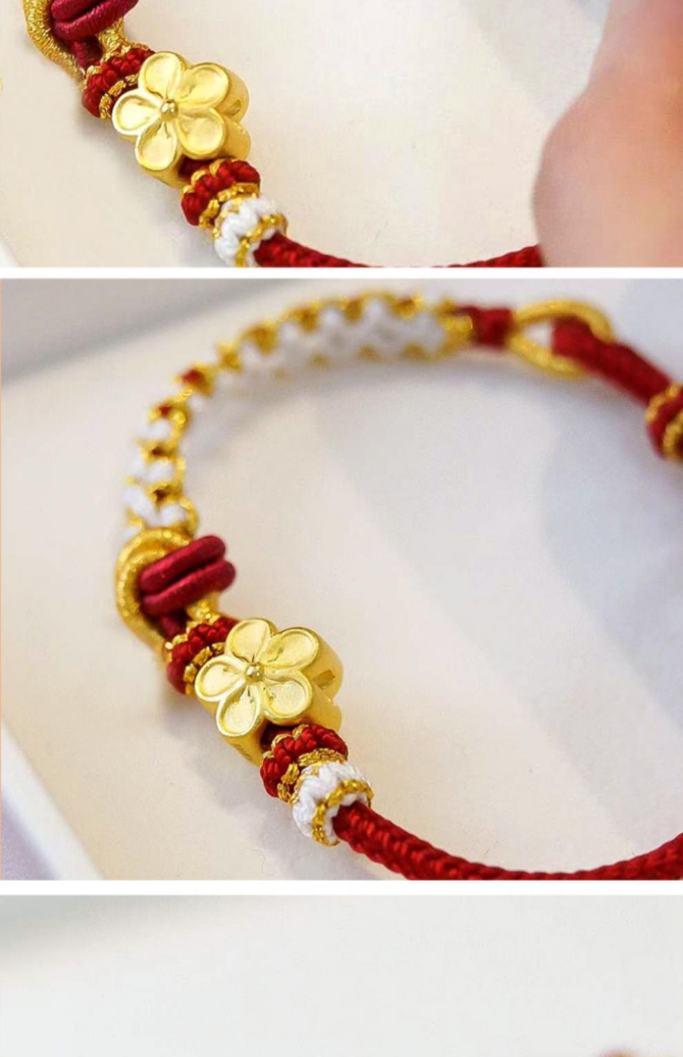 【京选好货】周大福黄金手链女可爱小桃花足金999转运珠福牌鱼尾编织