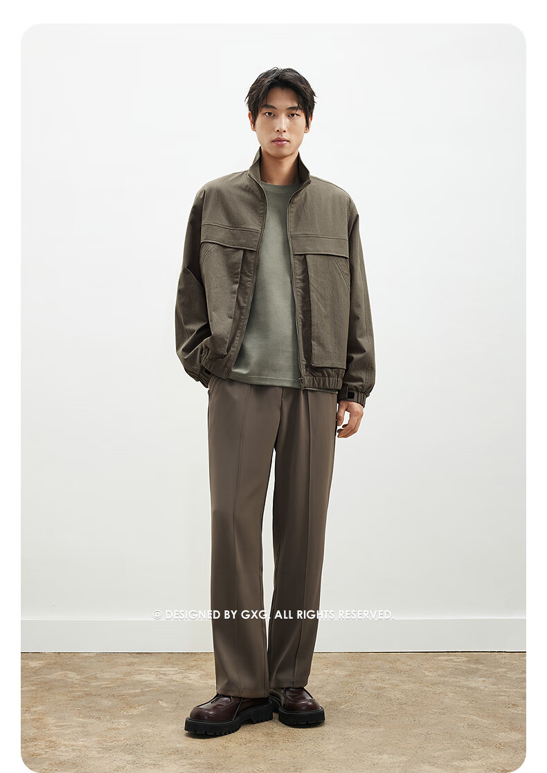 GXG Men's Clothing, Spring 2025 New Style, Casual Workwear-Inspired Halington Jacket, Stand-Up Collar Coat, Gray, 165/S 5