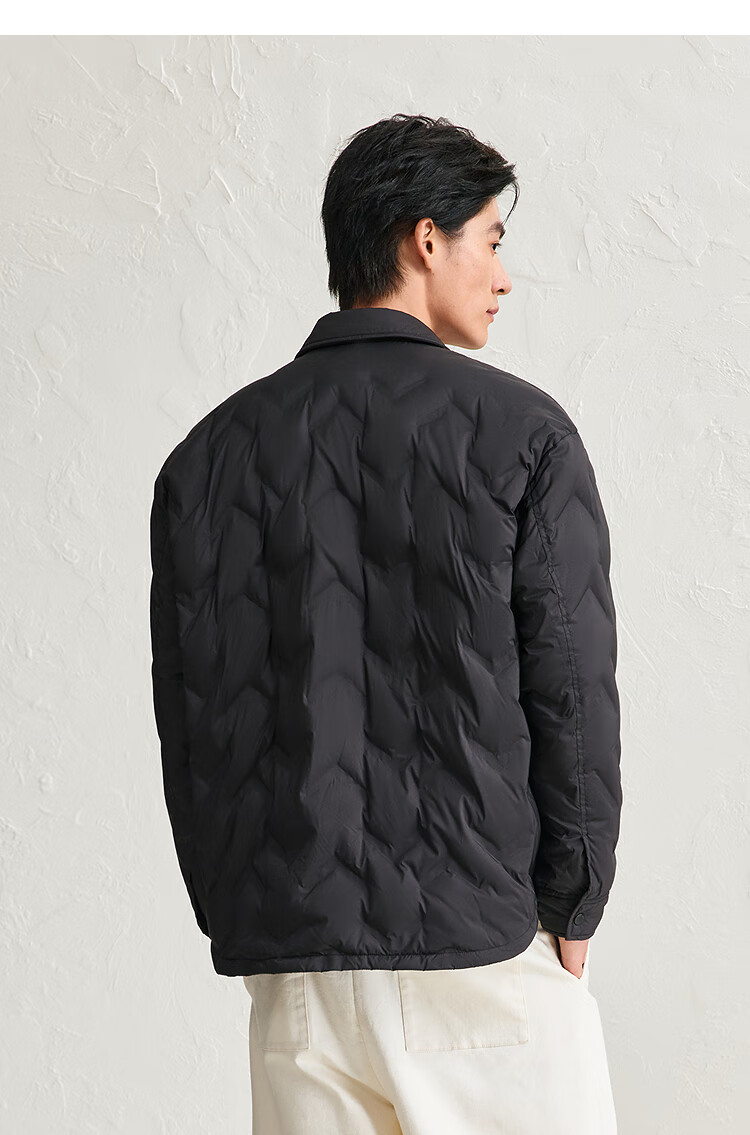 Peacebird Men's Down Jacket Winter Shirt-Style Heat-Sealed Warm Lightweight Coat Black M 12