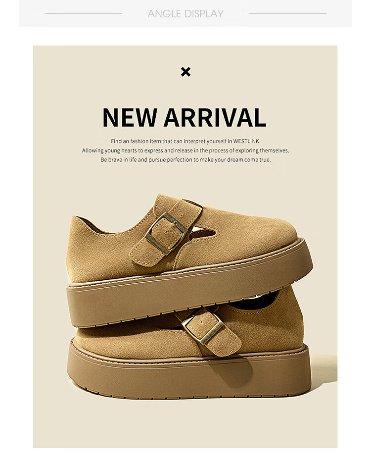 Westlink Bokken Women's Shoes, 2024 New Autumn Versatile Slip-On Retro Flats, Height-Increasing Thick-Soled Shoes, Khaki Color, Size 39 21