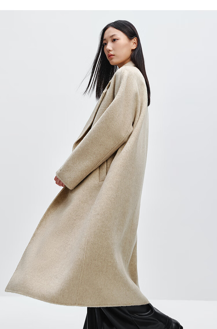 Taipingniao Women's Wool Coat, Master Zhenrou Series, Women's Double-Faced Wool Winter Coat, Fashionable, Gray, Size S 32