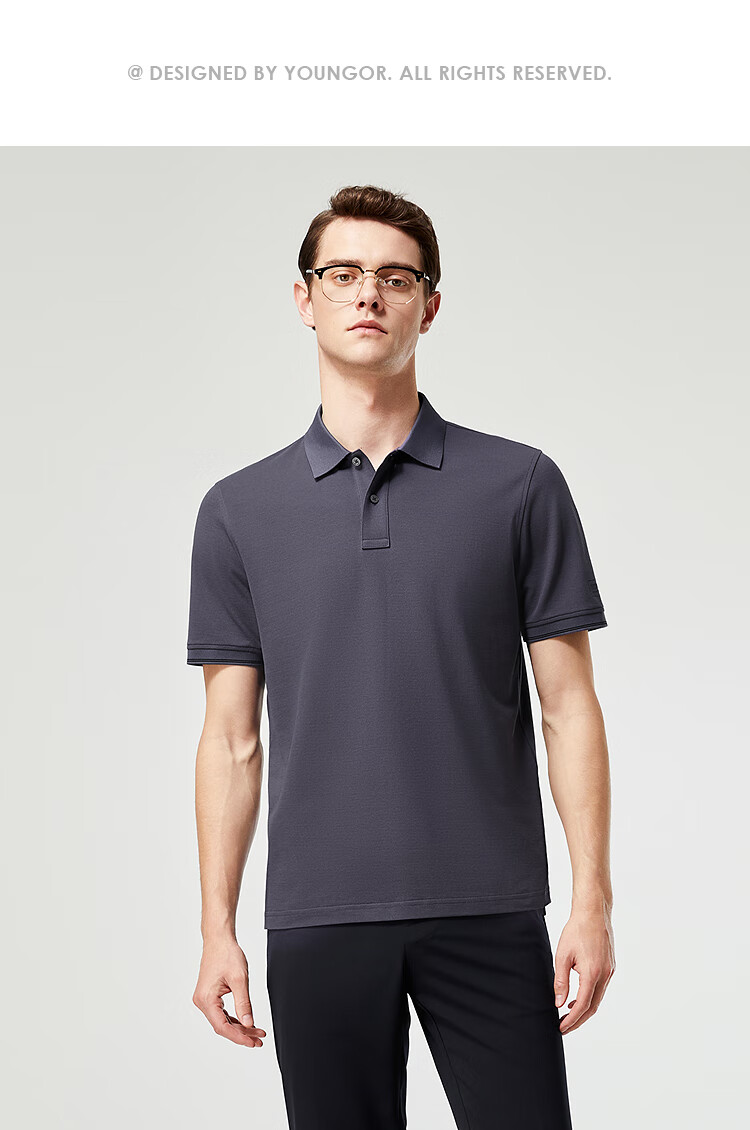 YOUNGOR [Moisture-Wicking] Summer 2026 New Breathable Cotton Elastic Collar Short-Sleeve POLO Shirt, Rock Gray, 3XL 13