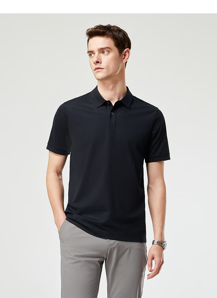 YOUNGOR [20% Mulberry Silk] Summer 2026 New Machine Washable Polo Shirt with Collar, Navy Blue, XL 5