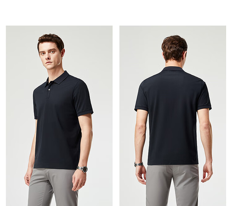 YOUNGOR [20% Mulberry Silk] Summer 2026 New Machine Washable Polo Shirt with Collar, Navy Blue, XL 6