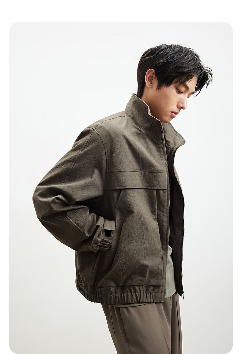 GXG Men's Clothing, Spring 2025 New Style, Casual Workwear-Inspired Halington Jacket, Stand-Up Collar Coat, Gray, 165/S 4