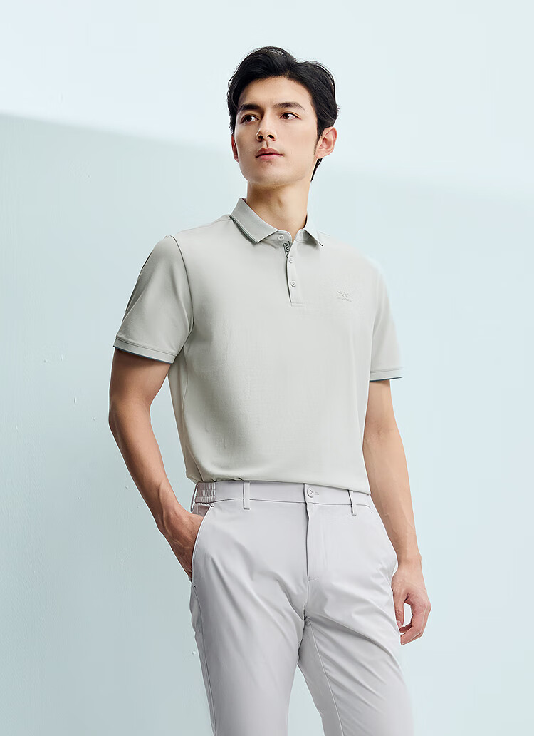 HLA Short-Sleeve Polo Shirt for Men, Light Business Classic Series, Turn-Down Collar, Summer 1