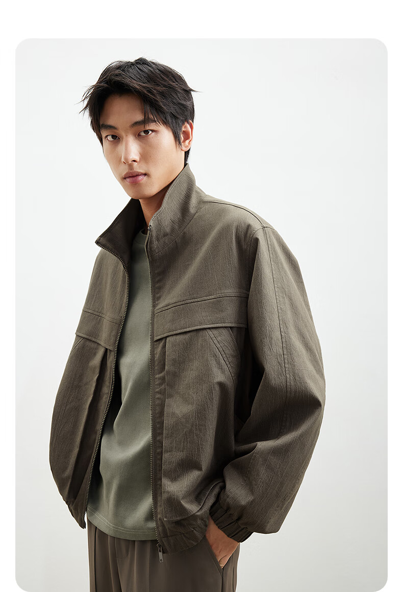 GXG Men's Clothing, Spring 2025 New Style, Casual Workwear-Inspired Halington Jacket, Stand-Up Collar Coat, Gray, 165/S 1