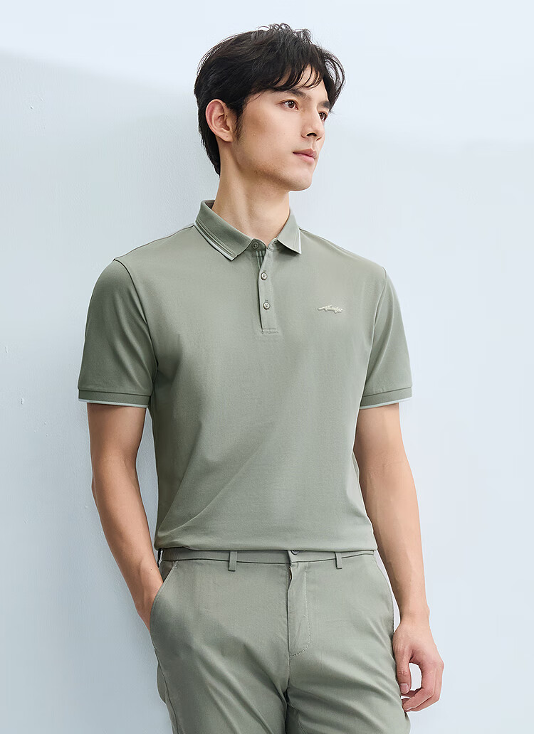 HLA Short-Sleeve Polo Shirt for Men, Light Business Fashion Cool-Feeling Printed Short-Sleeve for Summer 1