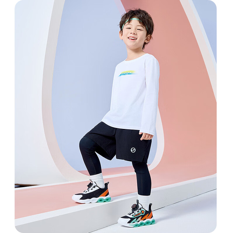 QIAODAN Boys Running Shoes Kids Spring Autumn Mesh Sports Shoes Toddler Twist Button Children's Shoes Black/Cobalt Blue Size 33 2