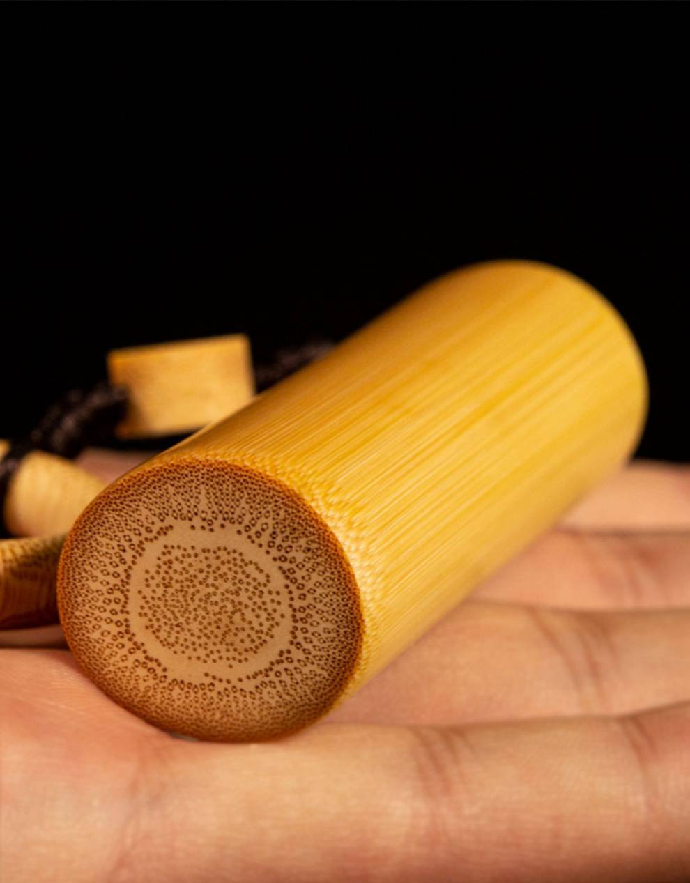 竹子手把件 竹雕 实心竹手把件老玉竹长6cm带环文玩精磨手工抛光竹子