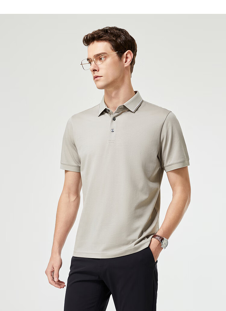 Youngor 26 Summer New Business Casual Short Sleeve High-end Polo Shirt Beige XL 6